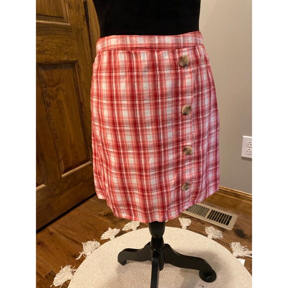 Arizona Skirt NWT Size Large Red Pink Plaid Elastic Waist 4 Summer vacation - Picture 2 of 12